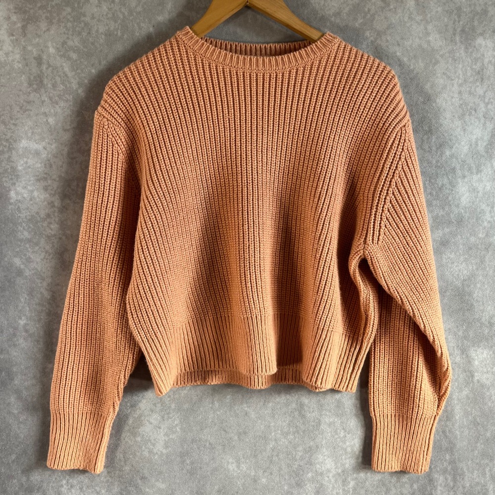 Zara Shaker Stitch Sweater Womens Medium Apricot Orange Ribbed Knit Cropped